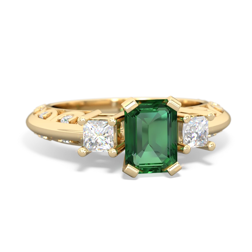 Lab Emerald Art Deco Diamond 7X5 Emerald-Cut Engagement 14K Yellow Gold ring R20017EM