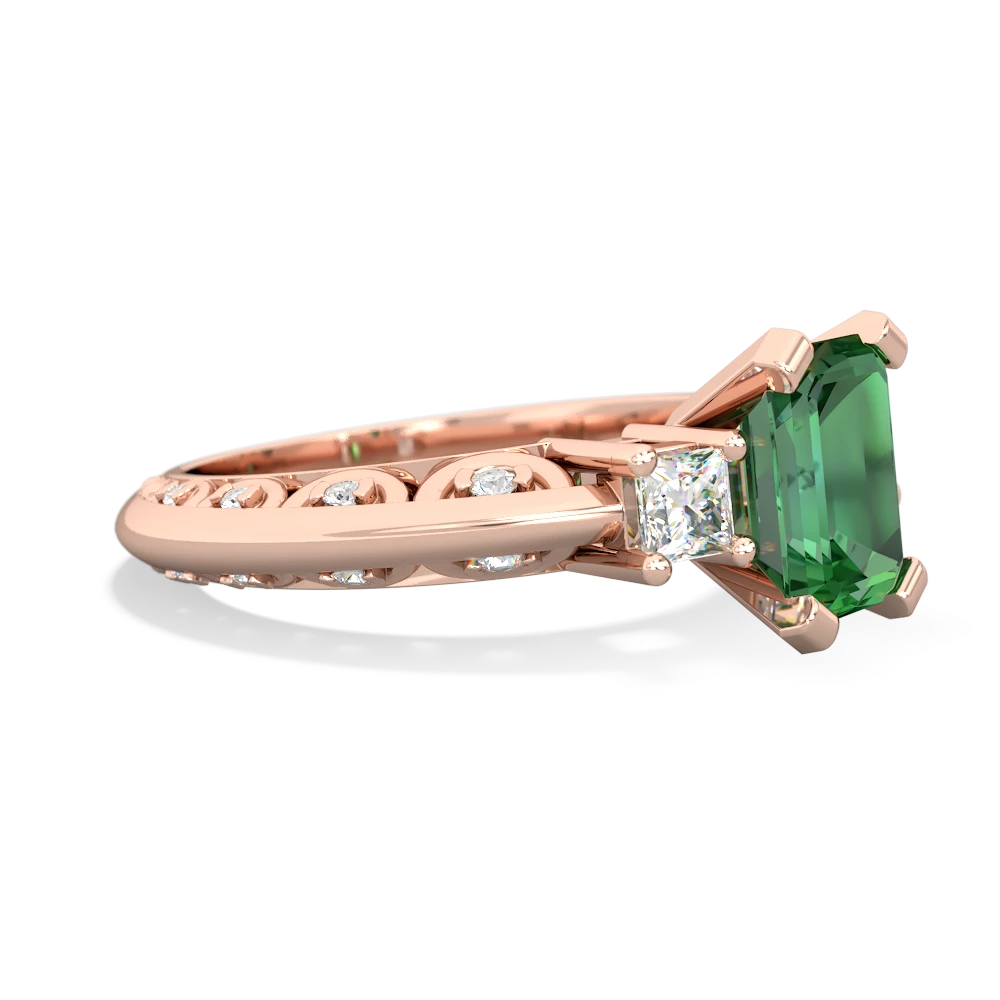 Lab Emerald Art Deco Diamond 8X6 Emerald-Cut Engagement 14K Rose Gold ring R20018EM