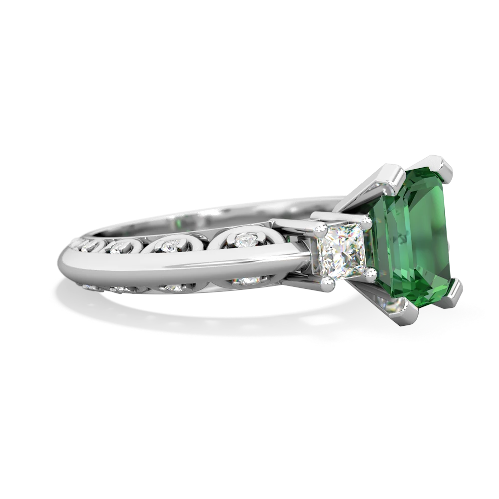 Lab Emerald Art Deco Diamond 8X6 Emerald-Cut Engagement 14K White Gold ring R20018EM