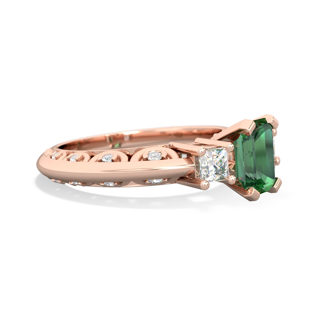 Lab Emerald Art Deco Diamond 7X5 Emerald-Cut Engagement 14K Rose Gold ring R20017EM