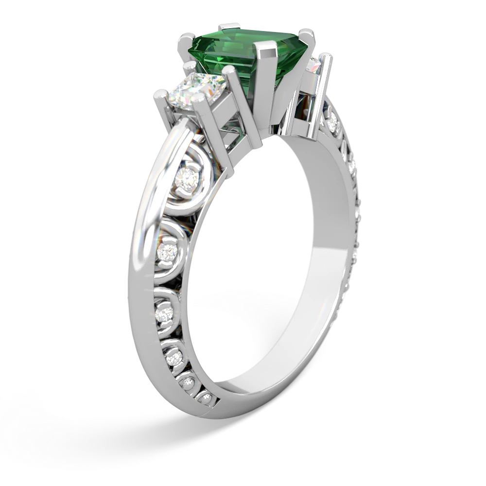 Lab Emerald Art Deco Diamond 7X5 Emerald-Cut Engagement 14K White Gold ring R20017EM