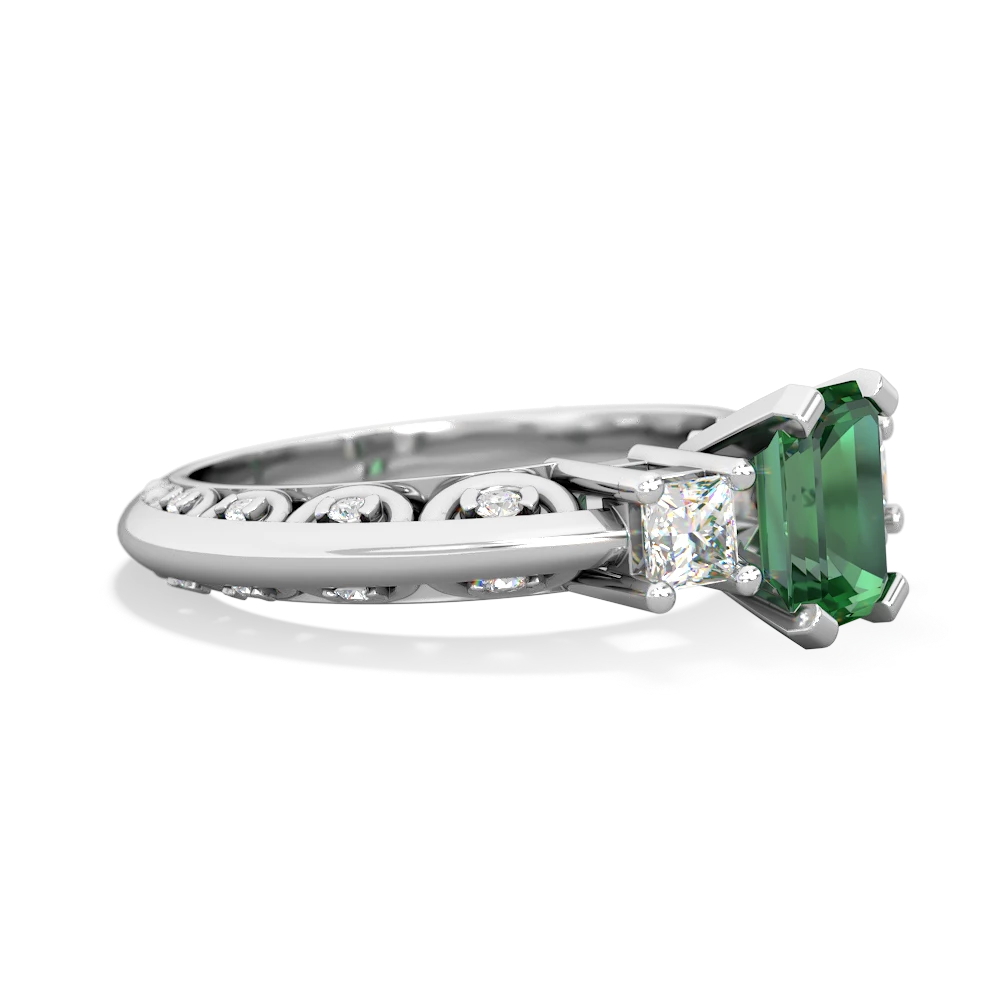 Lab Emerald Art Deco Diamond 7X5 Emerald-Cut Engagement 14K White Gold ring R20017EM