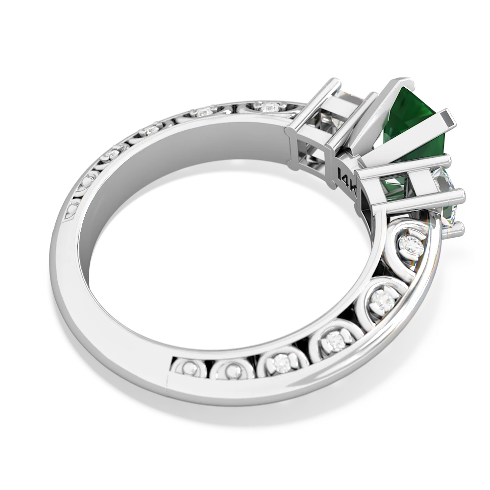 Lab Emerald Art Deco Diamond 7X5 Emerald-Cut Engagement 14K White Gold ring R20017EM