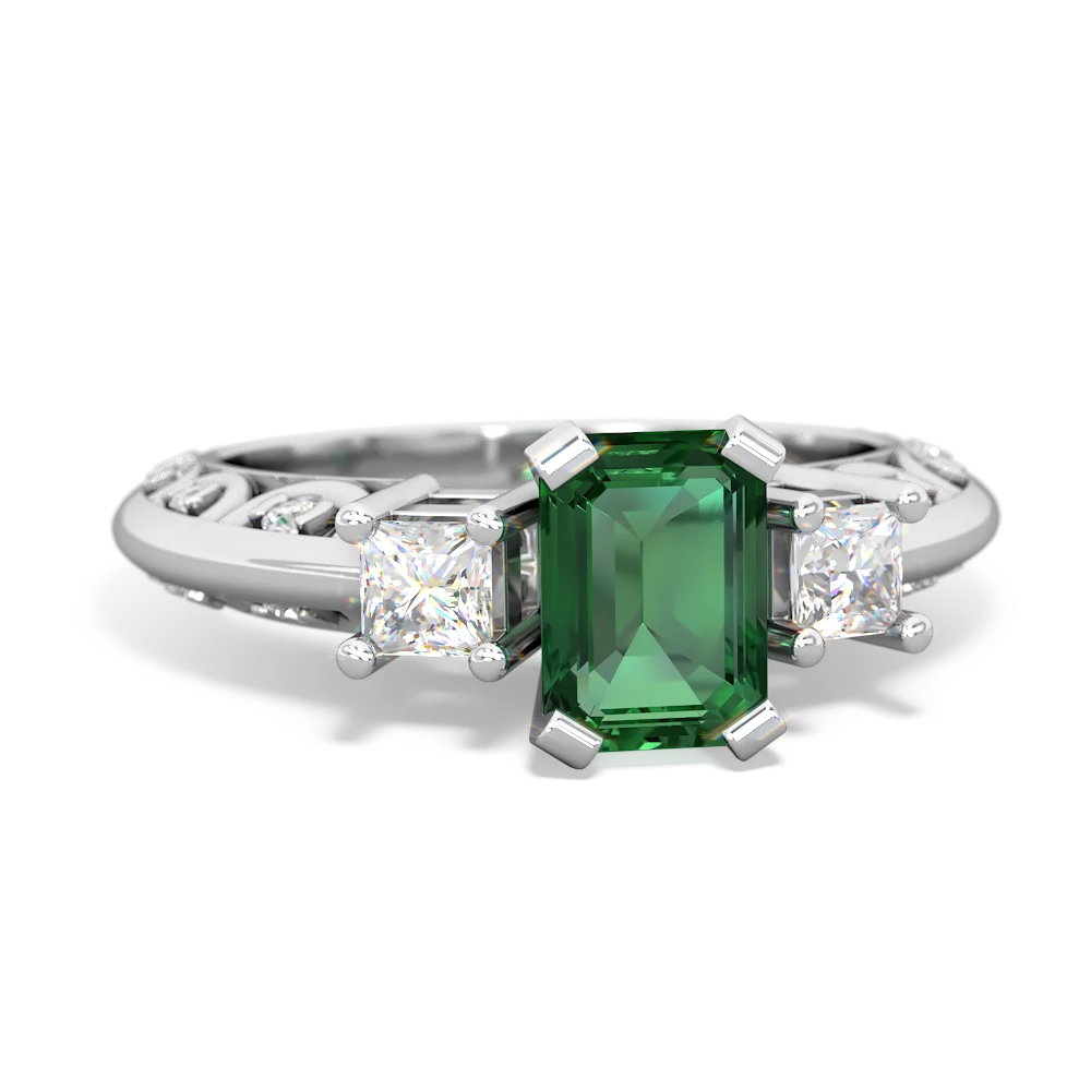 Lab Emerald Art Deco Diamond 7X5 Emerald-Cut Engagement 14K White Gold ring R20017EM
