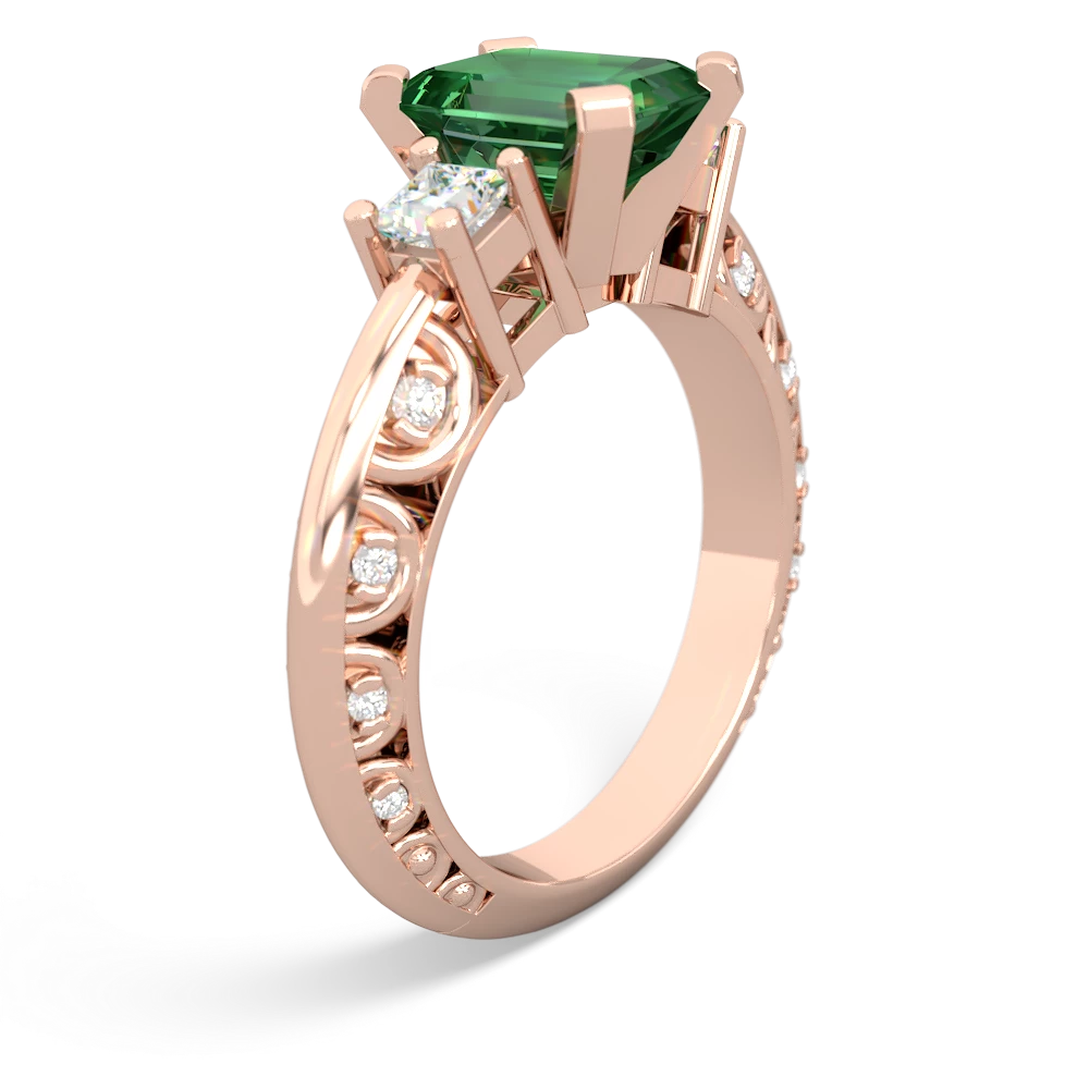 Lab Emerald Art Deco Diamond 8X6 Emerald-Cut Engagement 14K Rose Gold ring R20018EM