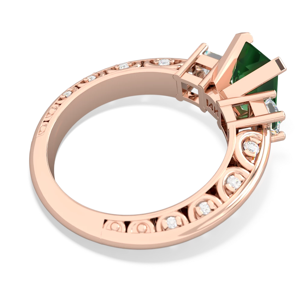 Lab Emerald Art Deco Diamond 8X6 Emerald-Cut Engagement 14K Rose Gold ring R20018EM