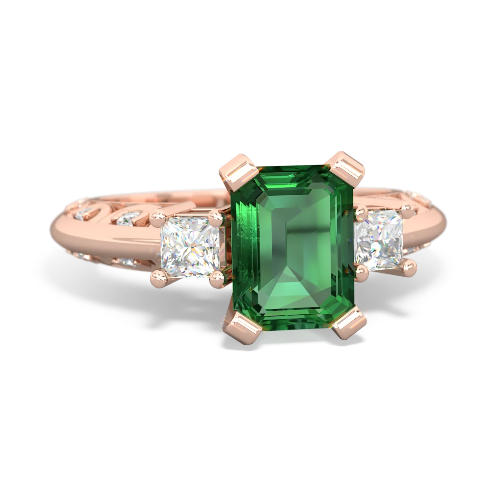 Lab Emerald Art Deco Diamond 8X6 Emerald-Cut Engagement 14K Rose Gold ring R20018EM