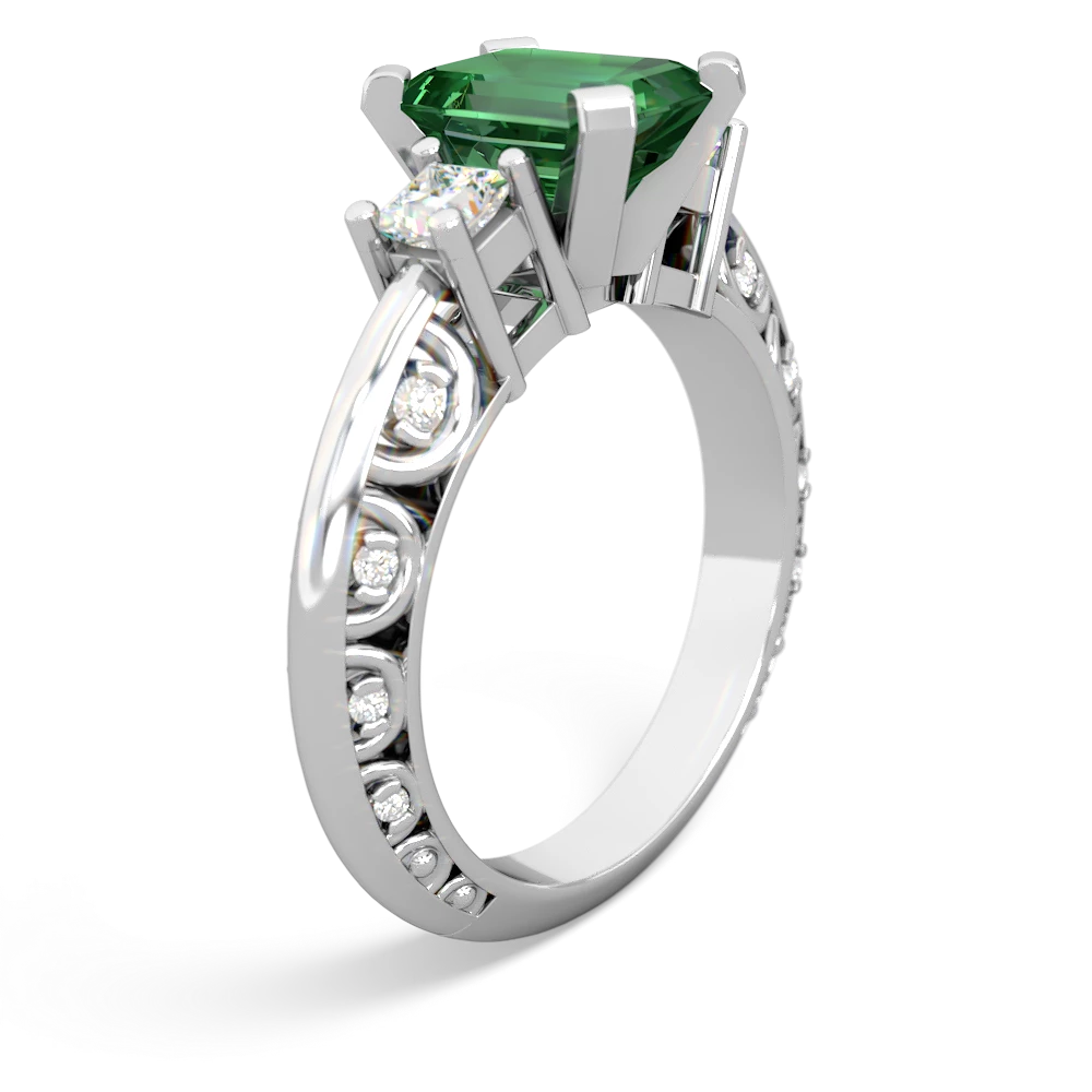 Lab Emerald Art Deco Diamond 8X6 Emerald-Cut Engagement 14K White Gold ring R20018EM