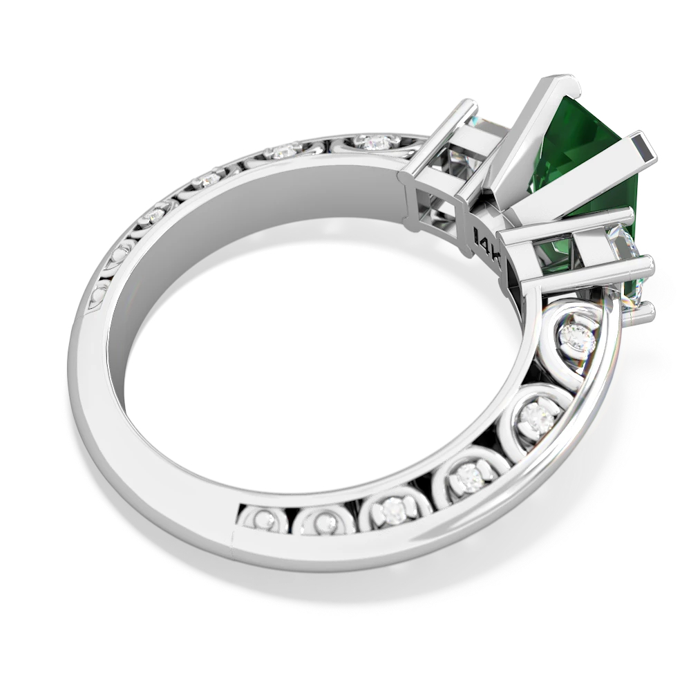 Lab Emerald Art Deco Diamond 8X6 Emerald-Cut Engagement 14K White Gold ring R20018EM