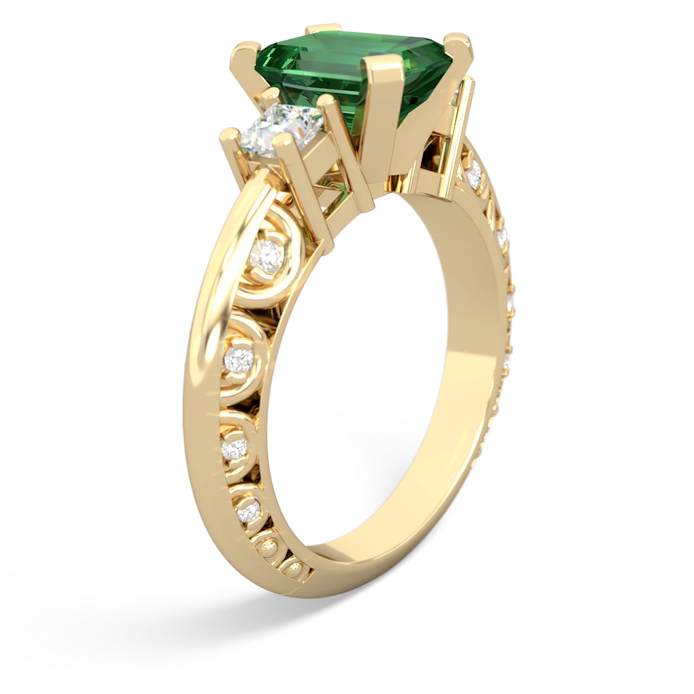 Lab Emerald Art Deco Diamond 8X6 Emerald-Cut Engagement 14K Yellow Gold ring R20018EM