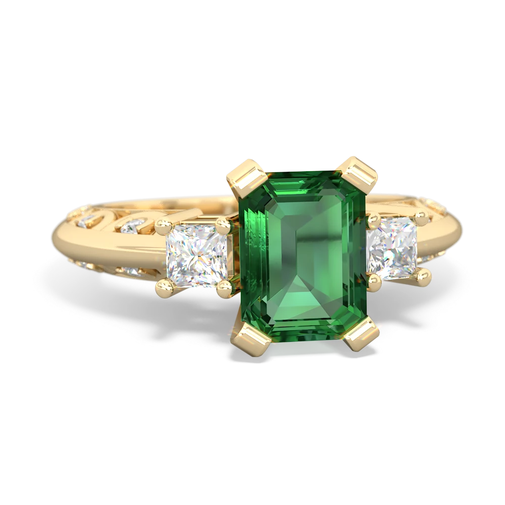 Lab Emerald Art Deco Diamond 8X6 Emerald-Cut Engagement 14K Yellow Gold ring R20018EM