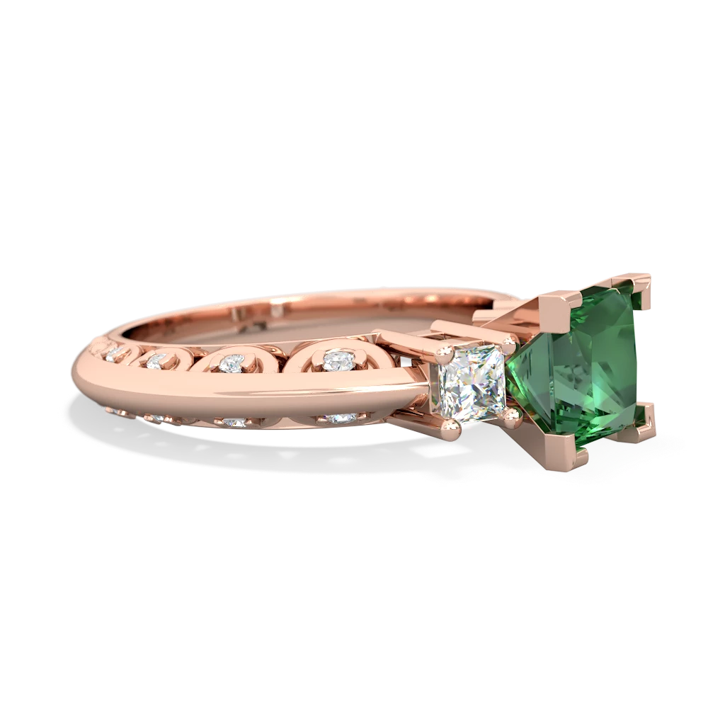 Lab Emerald Art Deco Diamond Engagement 6Mm Princess 14K Rose Gold ring R2001