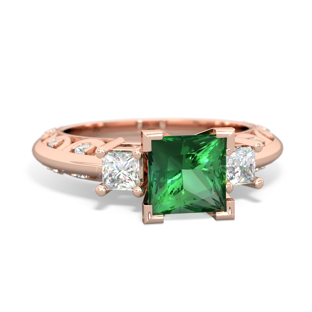 Lab Emerald Art Deco Diamond Engagement 6Mm Princess 14K Rose Gold ring R2001