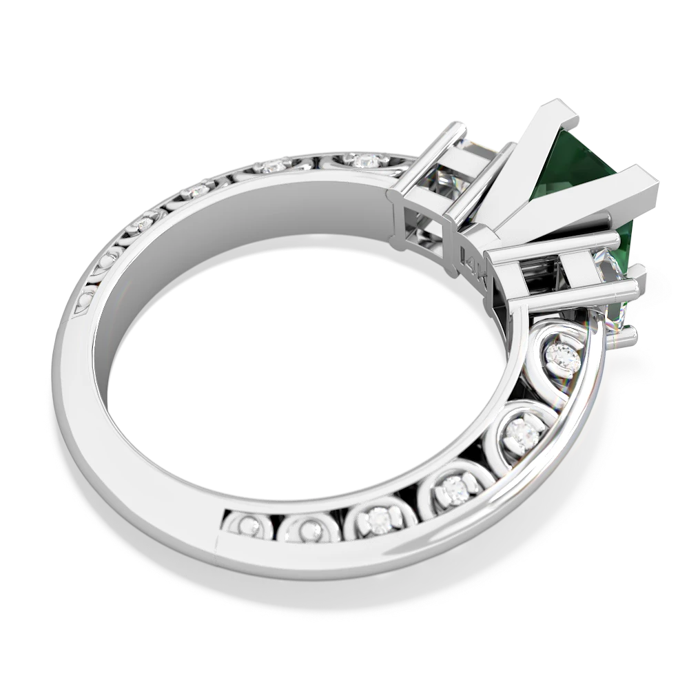 Lab Emerald Art Deco Diamond Engagement 6Mm Princess 14K White Gold ring R2001