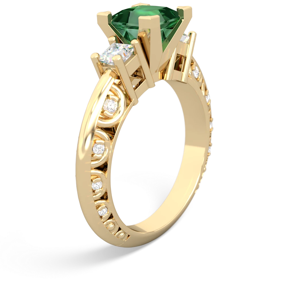 Lab Emerald Art Deco Diamond Engagement 6Mm Princess 14K Yellow Gold ring R2001