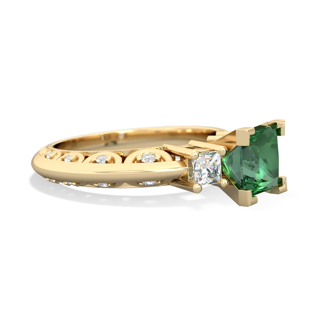 Lab Emerald Art Deco Diamond Engagement 6Mm Princess 14K Yellow Gold ring R2001