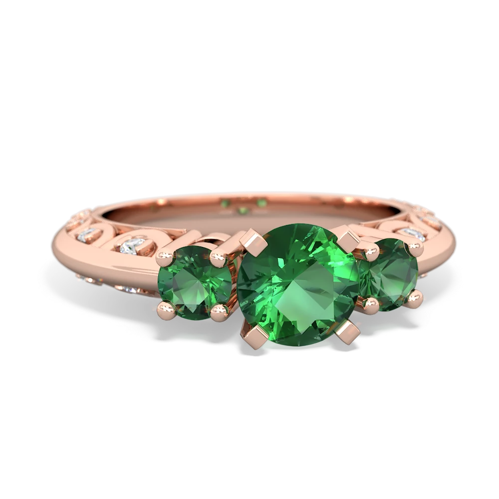 Lab Emerald Art Deco Eternal Embrace Engagement 14K Rose Gold ring C2003