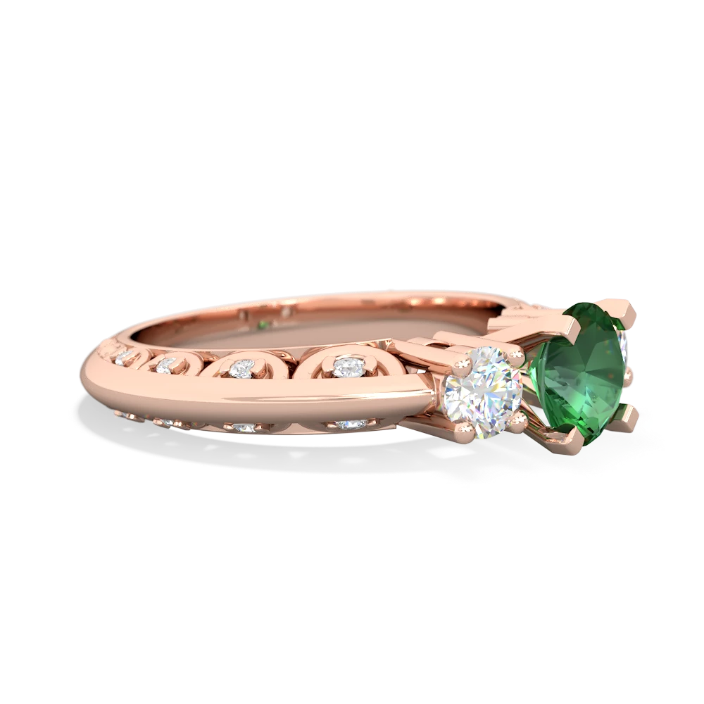 Lab Emerald Art Deco Diamond 6Mm Round Engagment 14K Rose Gold ring R2003