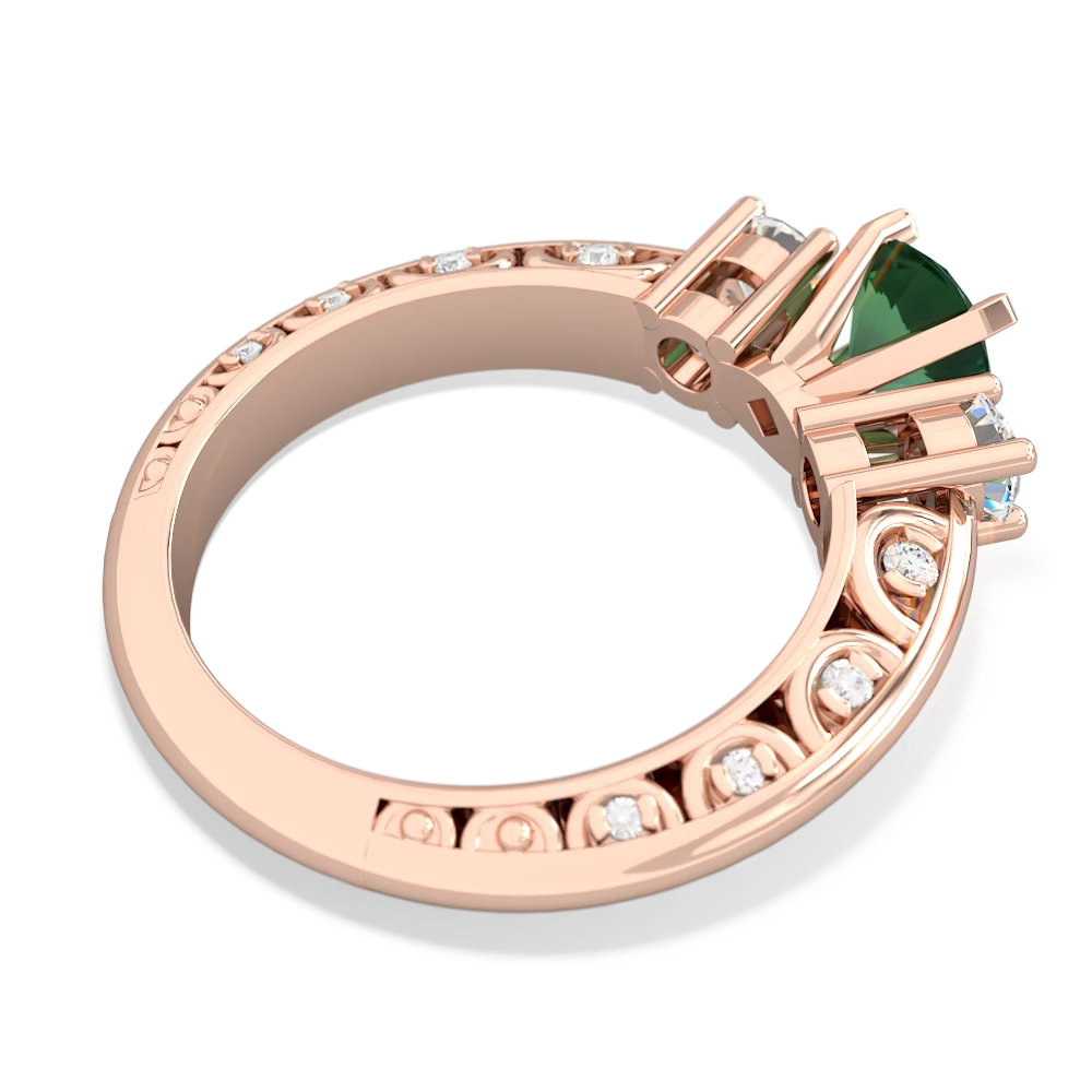 Lab Emerald Art Deco Diamond 6Mm Round Engagment 14K Rose Gold ring R2003