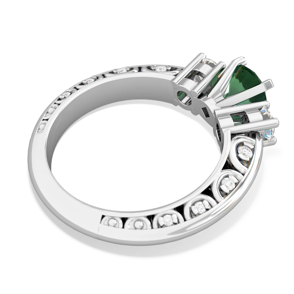 Lab Emerald Art Deco Diamond 6Mm Round Engagment 14K White Gold ring R2003
