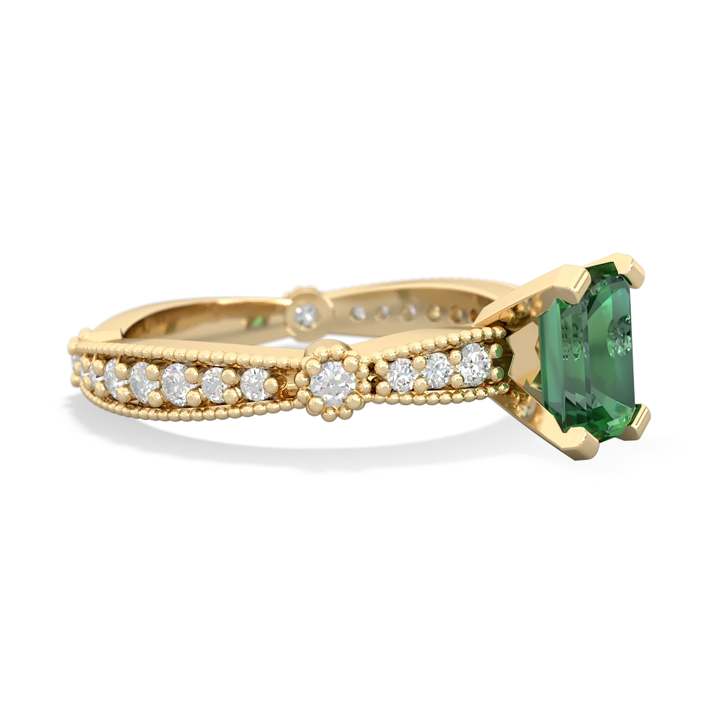 Lab Emerald Sparkling Tiara 7X5mm Emerald-Cut 14K Yellow Gold ring R26297EM