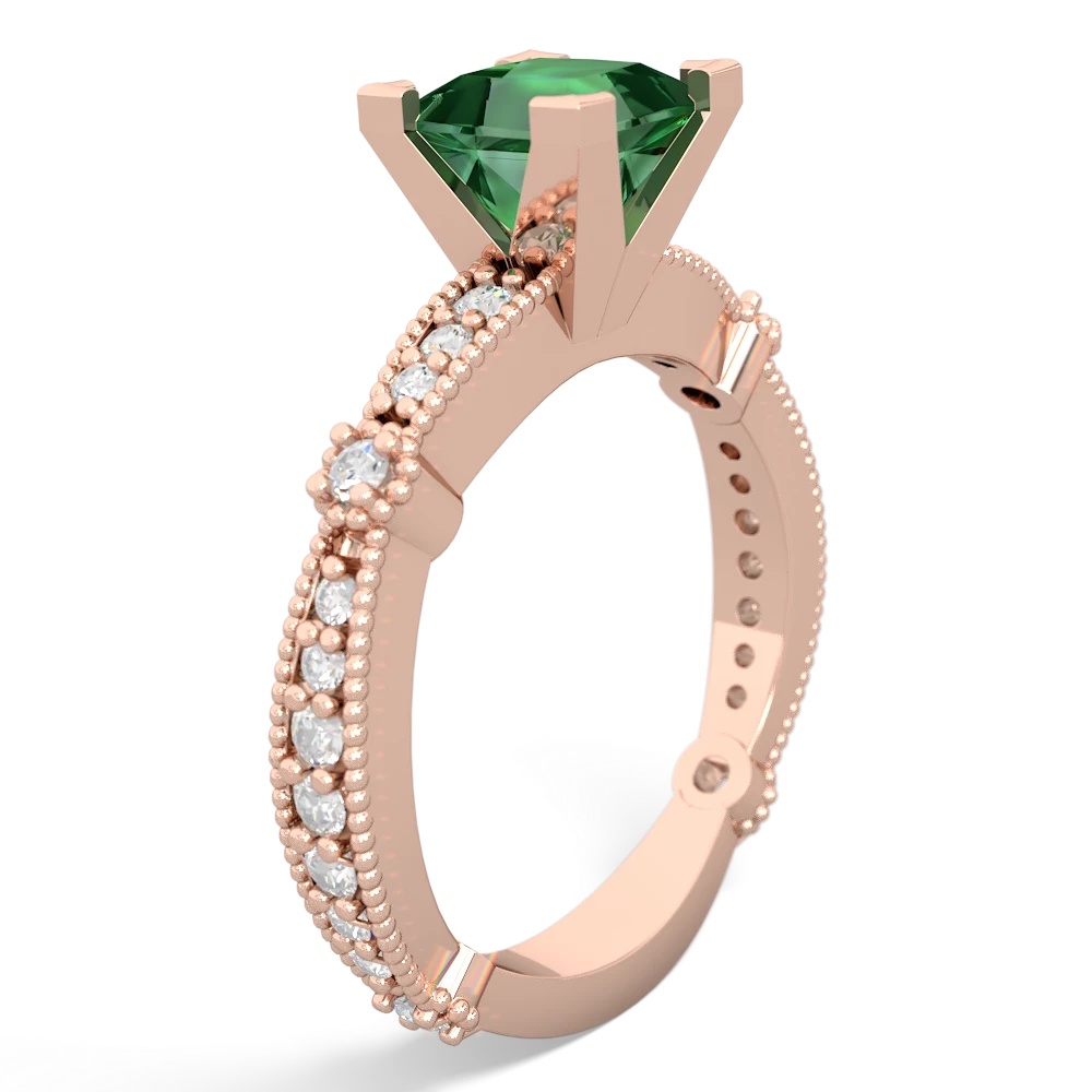 Lab Emerald Sparkling Tiara 6Mm Princess 14K Rose Gold ring R26296SQ