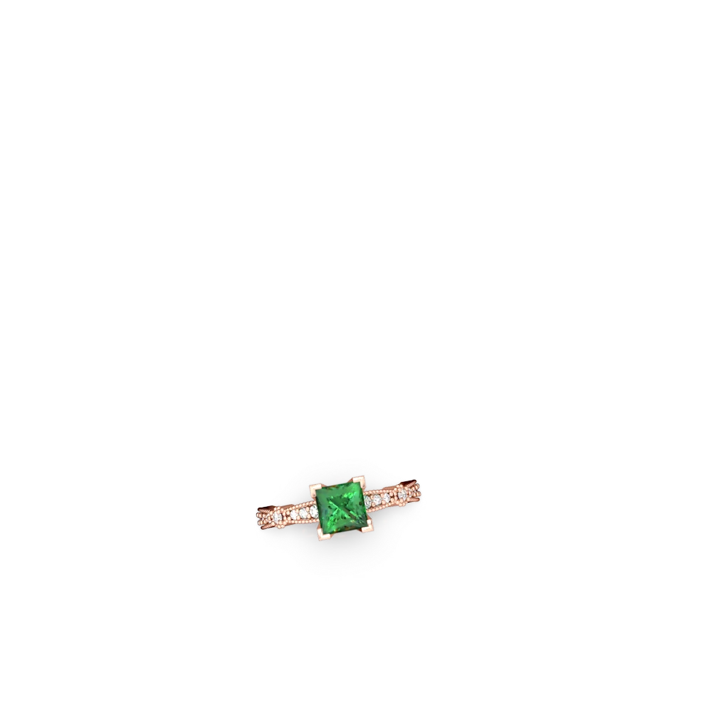 Lab Emerald Sparkling Tiara 6Mm Princess 14K Rose Gold ring R26296SQ