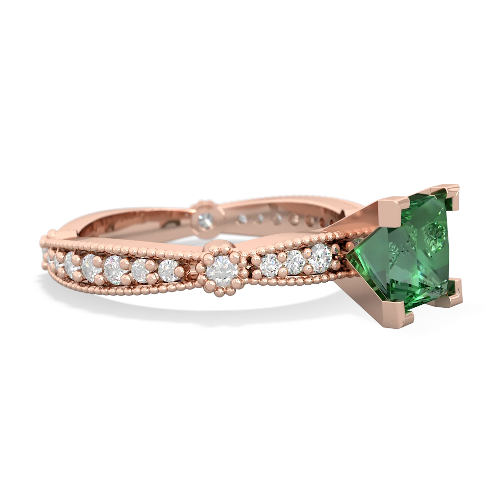 Lab Emerald Sparkling Tiara 6Mm Princess 14K Rose Gold ring R26296SQ