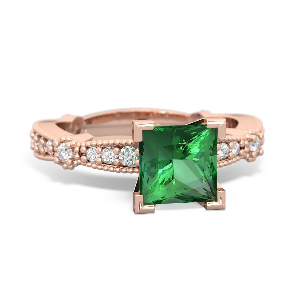 Lab Emerald Sparkling Tiara 6Mm Princess 14K Rose Gold ring R26296SQ