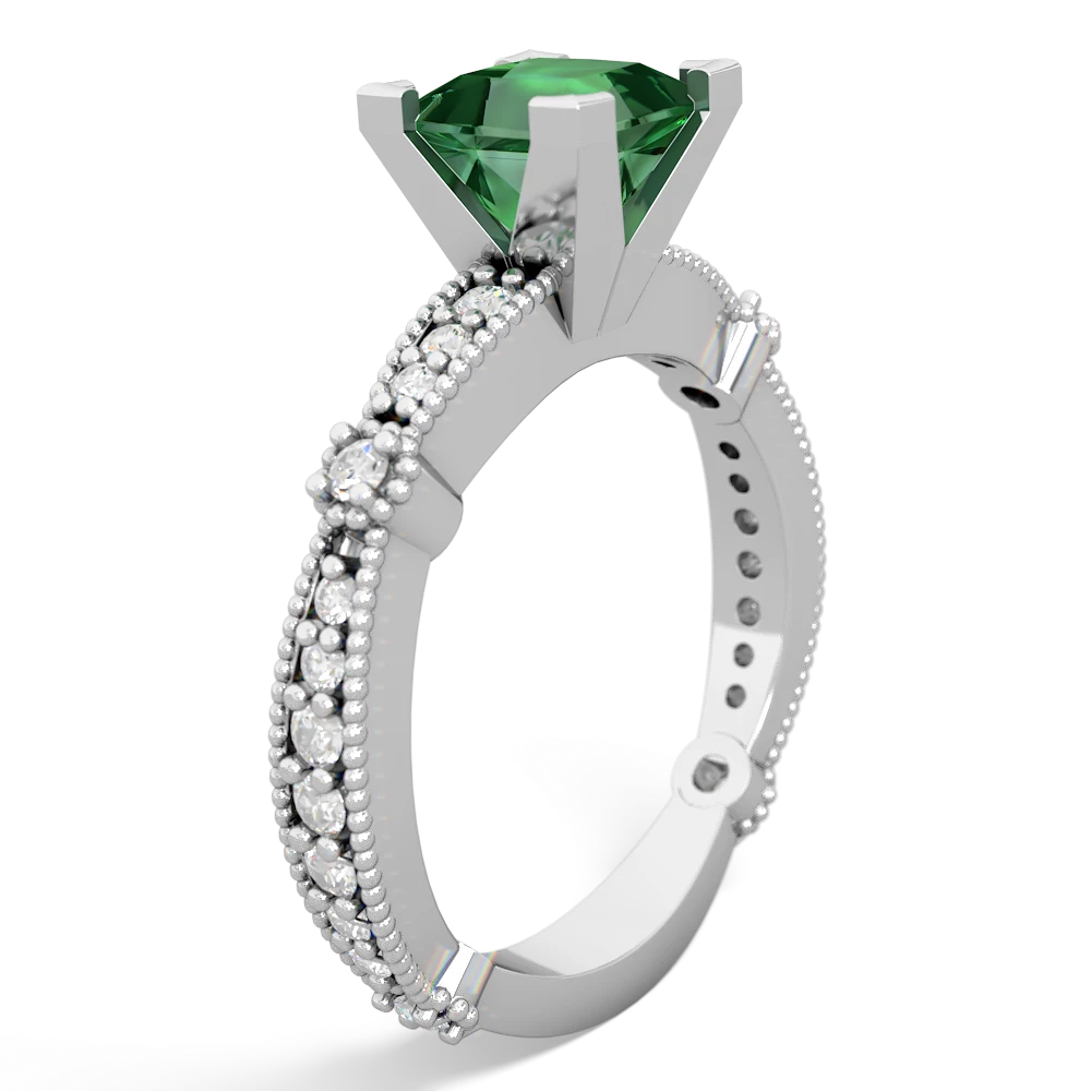 Lab Emerald Sparkling Tiara 6Mm Princess 14K White Gold ring R26296SQ