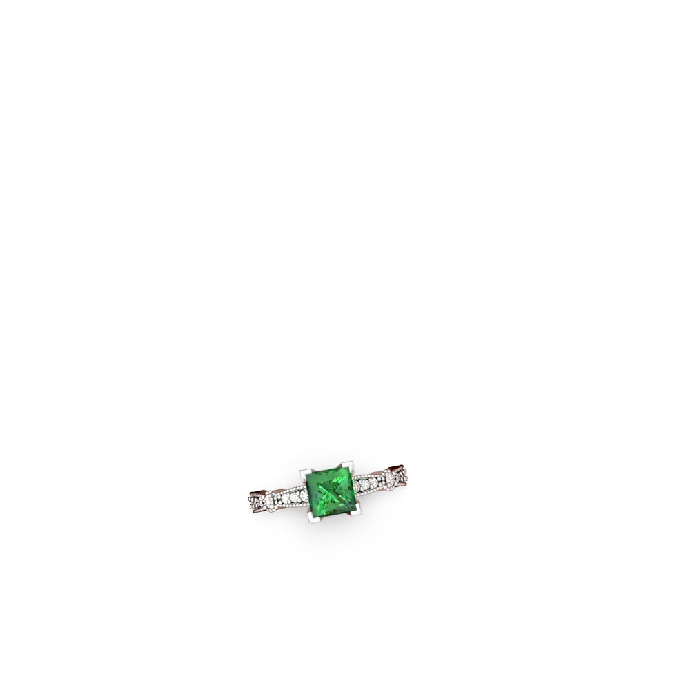 Lab Emerald Sparkling Tiara 6Mm Princess 14K White Gold ring R26296SQ