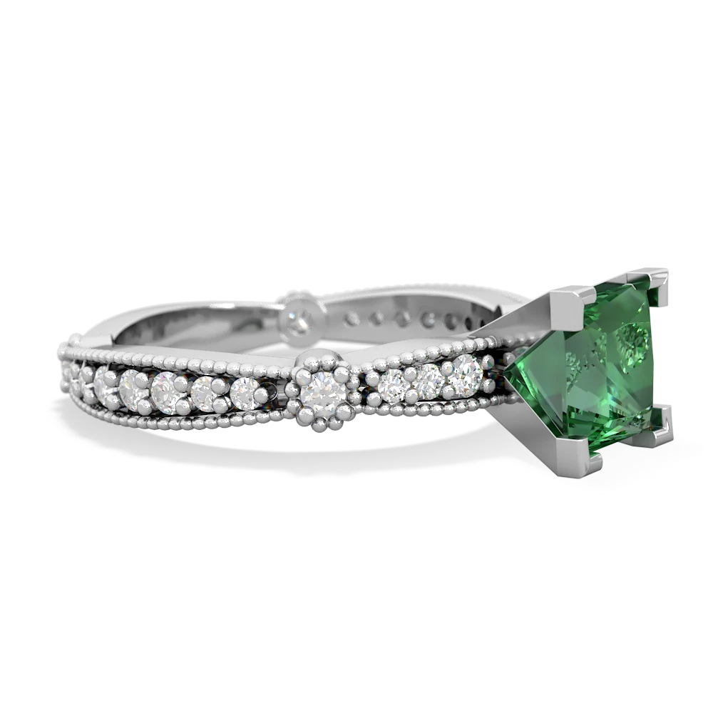 Lab Emerald Sparkling Tiara 6Mm Princess 14K White Gold ring R26296SQ