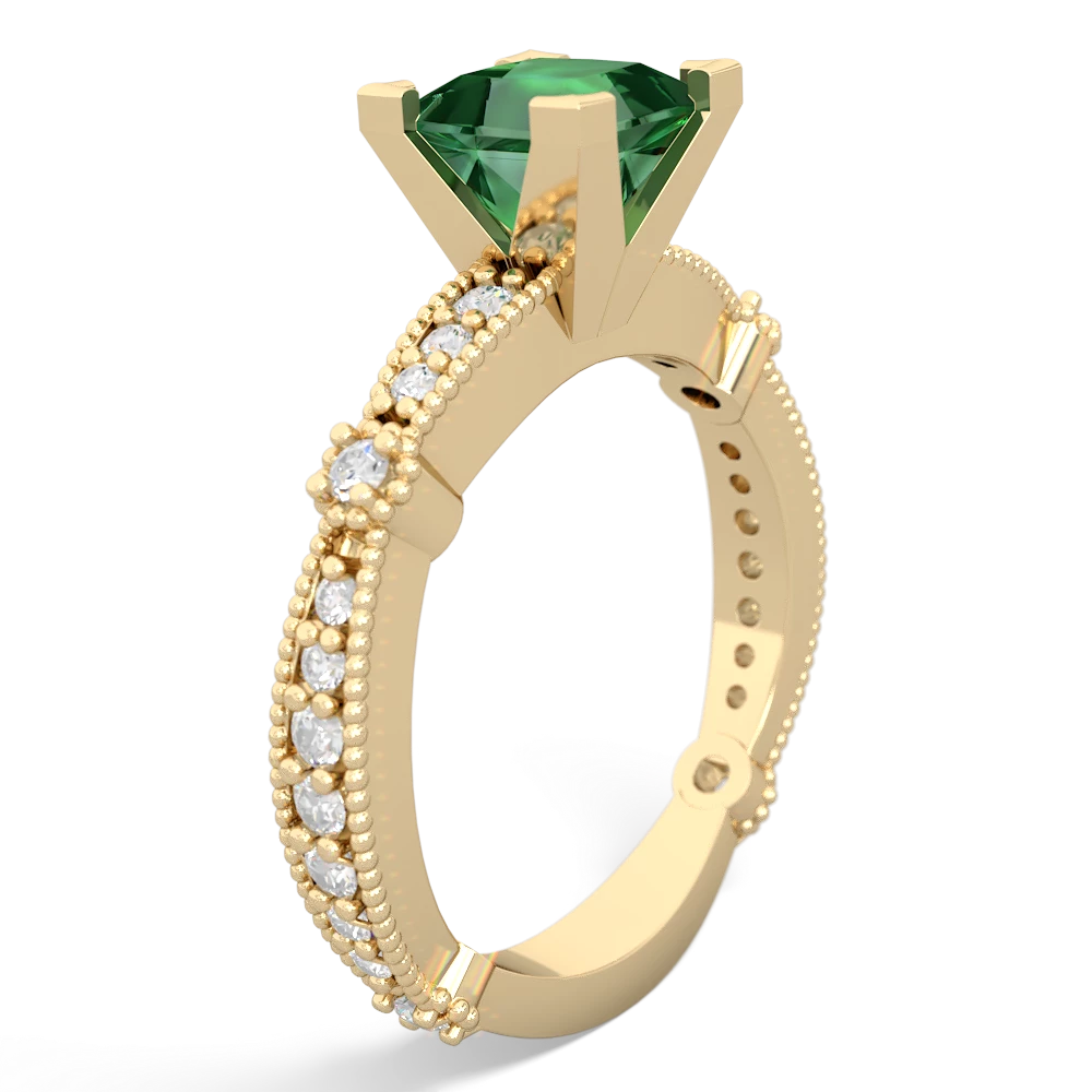 Lab Emerald Sparkling Tiara 6Mm Princess 14K Yellow Gold ring R26296SQ