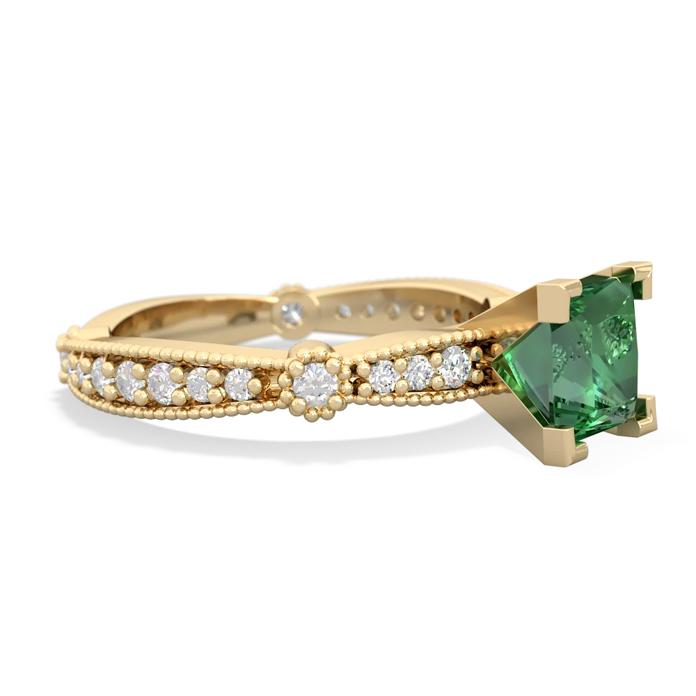 Lab Emerald Sparkling Tiara 6Mm Princess 14K Yellow Gold ring R26296SQ