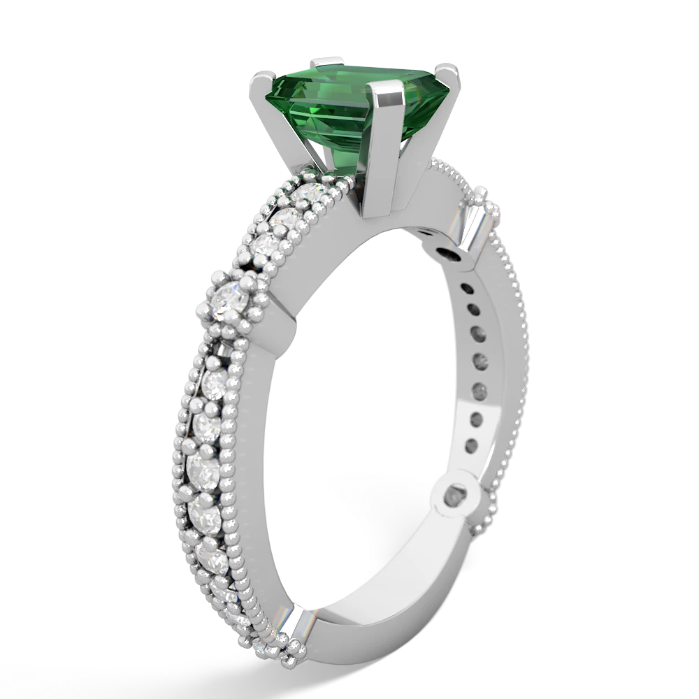Lab Emerald Sparkling Tiara 7X5mm Emerald-Cut 14K White Gold ring R26297EM