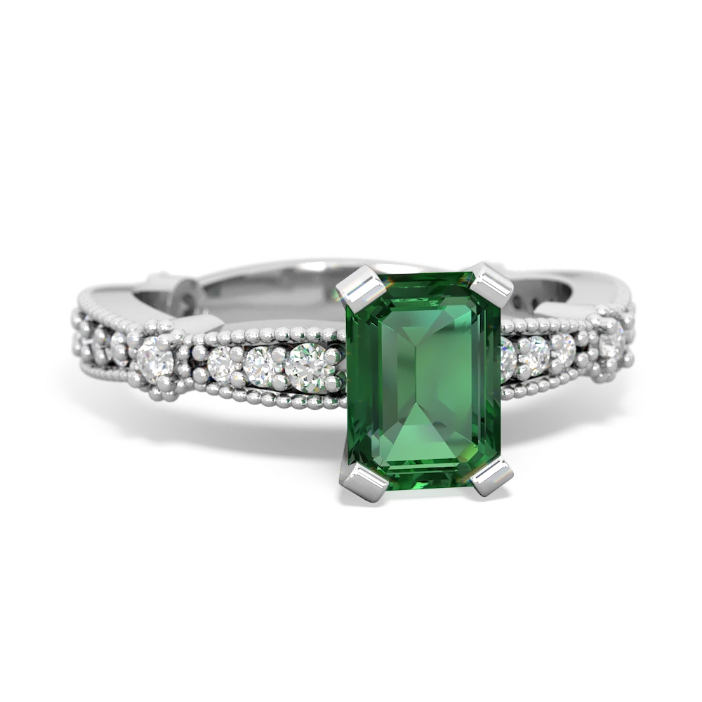 Lab Emerald Sparkling Tiara 7X5mm Emerald-Cut 14K White Gold ring R26297EM