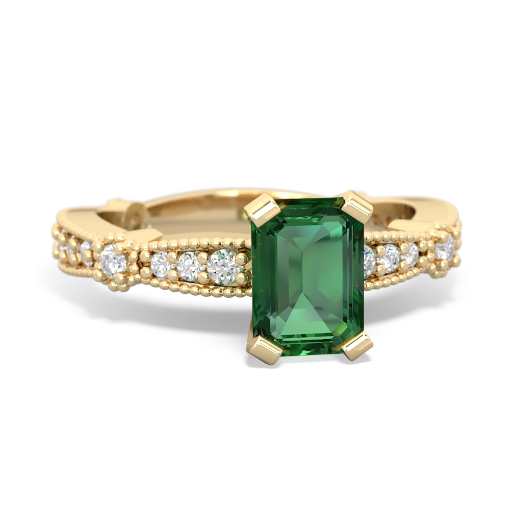 Lab Emerald Sparkling Tiara 7X5mm Emerald-Cut 14K Yellow Gold ring R26297EM