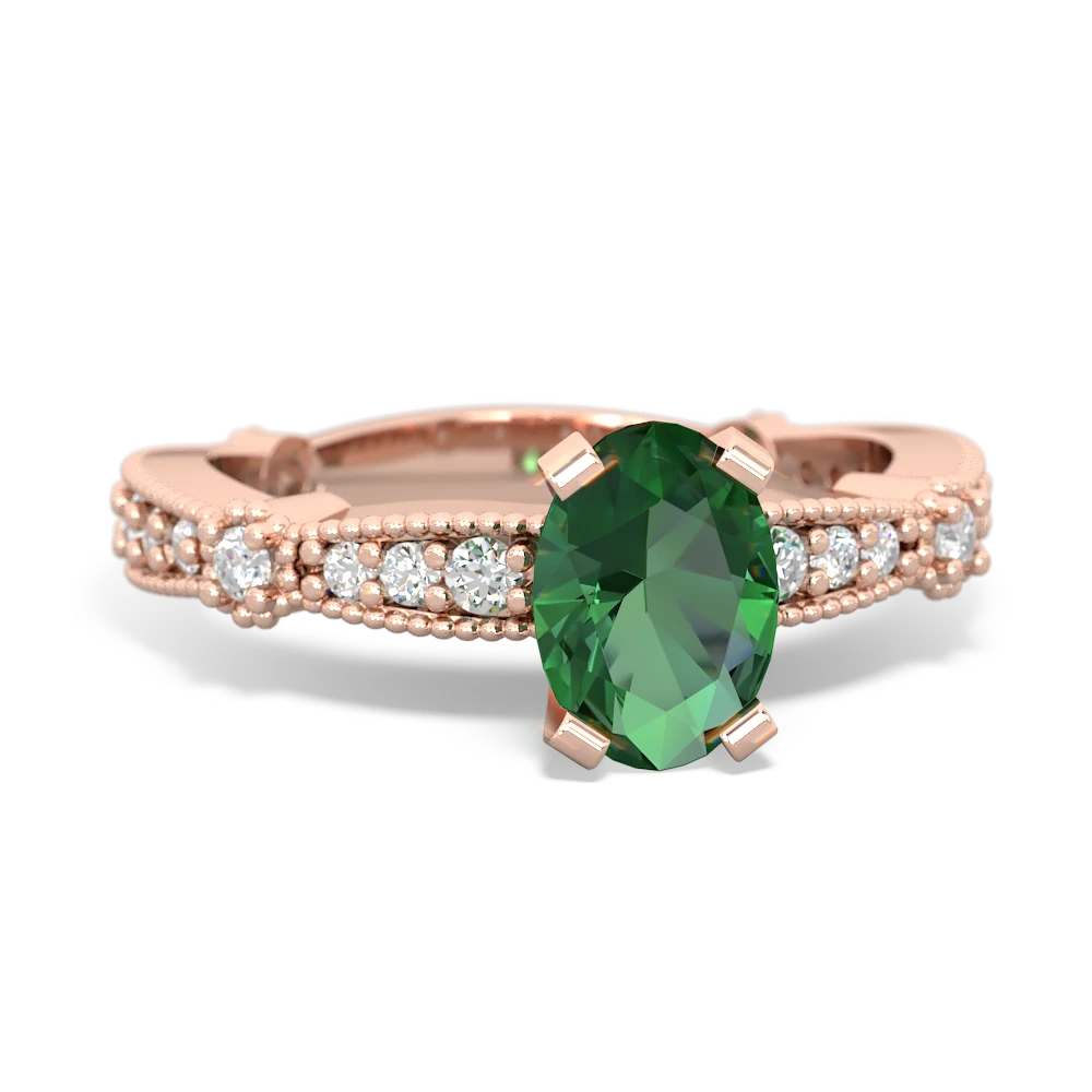 Lab Emerald Sparkling Tiara 7X5mm Oval 14K Rose Gold ring R26297VL