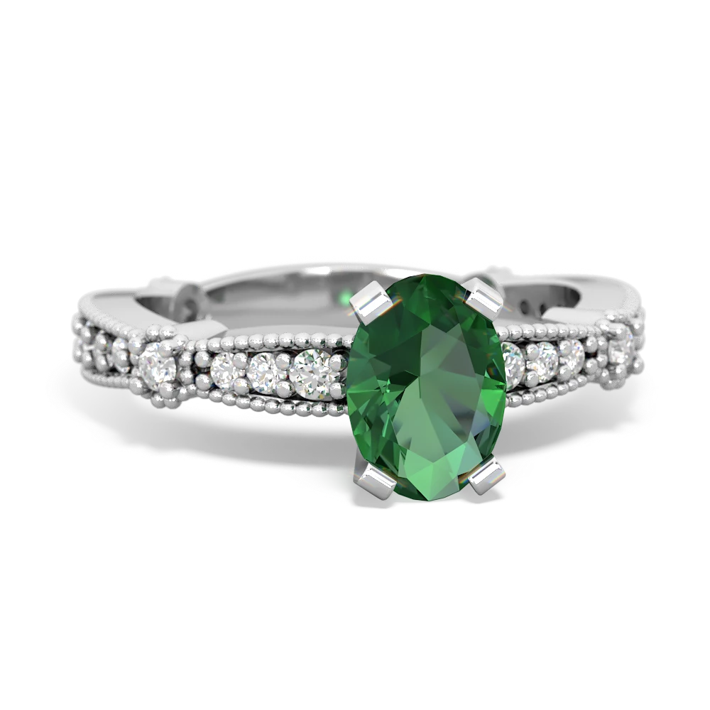 Lab Emerald Sparkling Tiara 7X5mm Oval 14K White Gold ring R26297VL