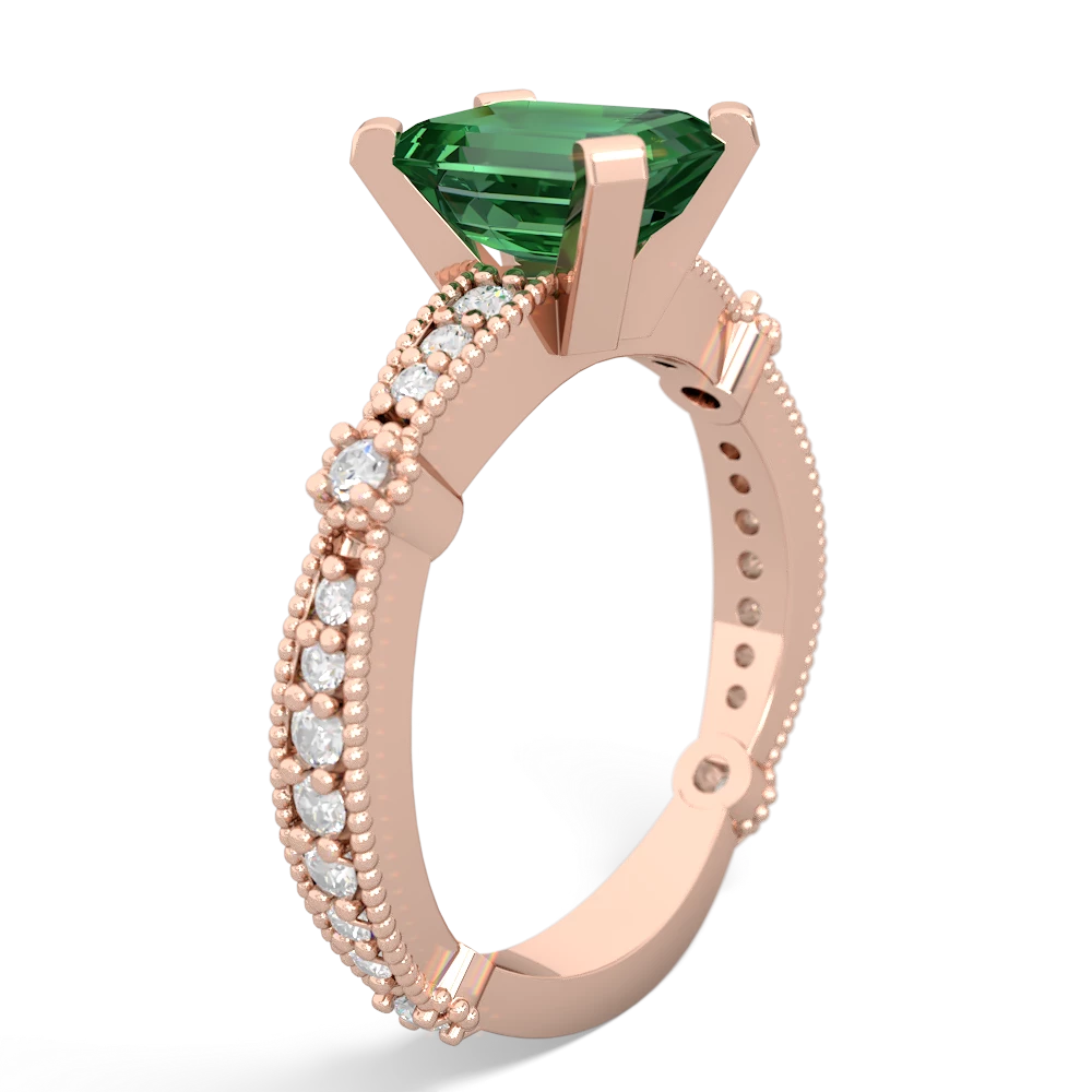 Lab Emerald Sparkling Tiara 8X6 Emerald-Cut 14K Rose Gold ring R26298EM