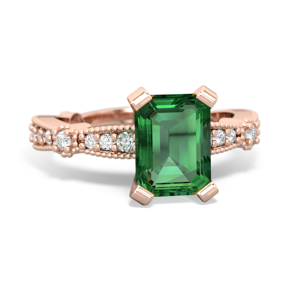 Lab Emerald Sparkling Tiara 8X6 Emerald-Cut 14K Rose Gold ring R26298EM