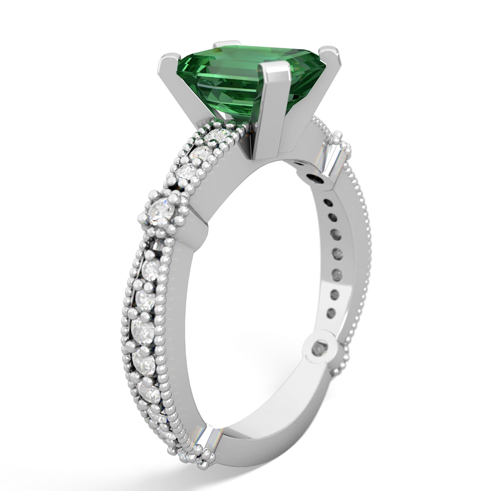 Lab Emerald Sparkling Tiara 8X6 Emerald-Cut 14K White Gold ring R26298EM