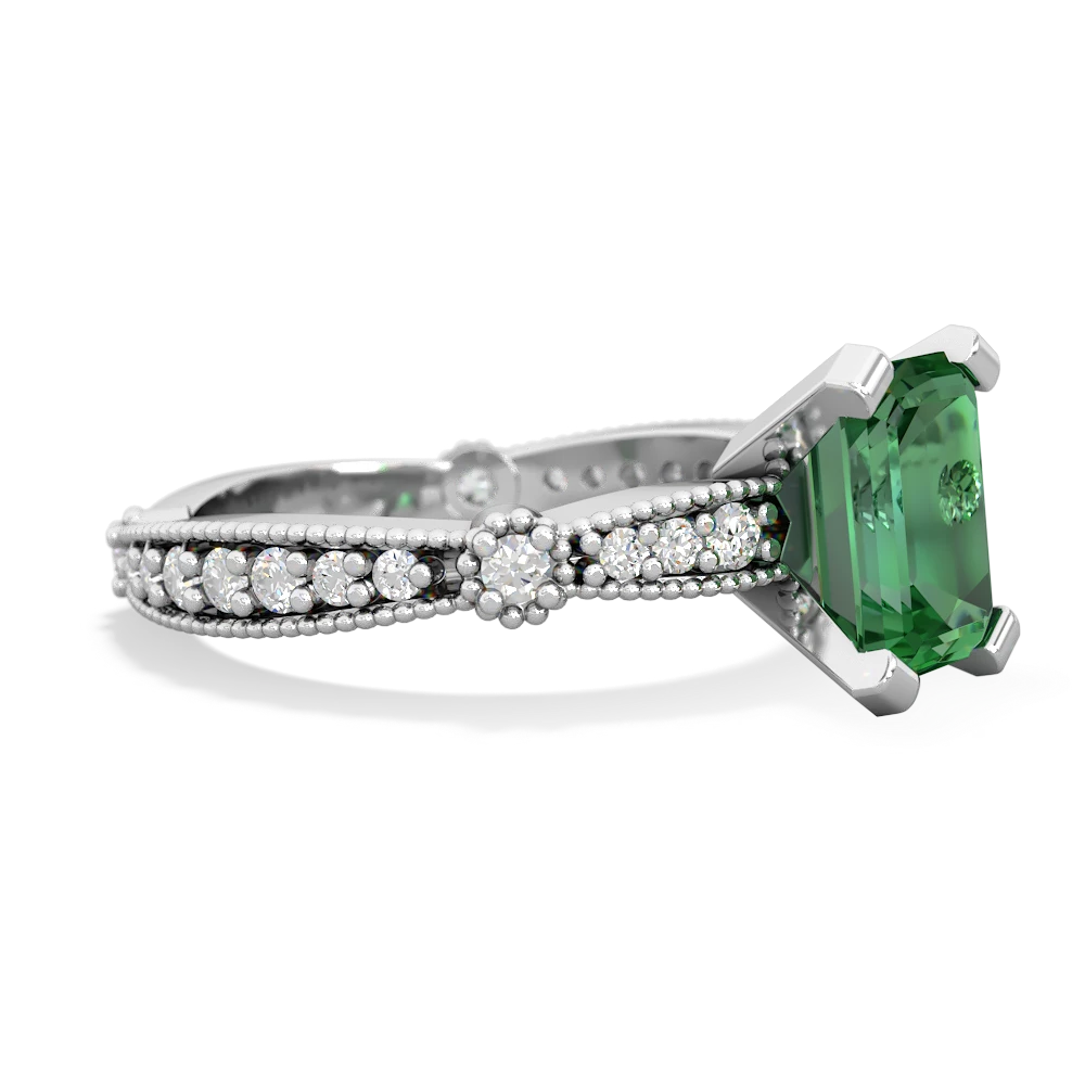 Lab Emerald Sparkling Tiara 8X6 Emerald-Cut 14K White Gold ring R26298EM