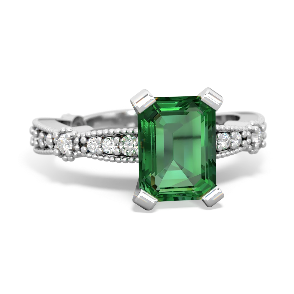 Lab Emerald Sparkling Tiara 8X6 Emerald-Cut 14K White Gold ring R26298EM