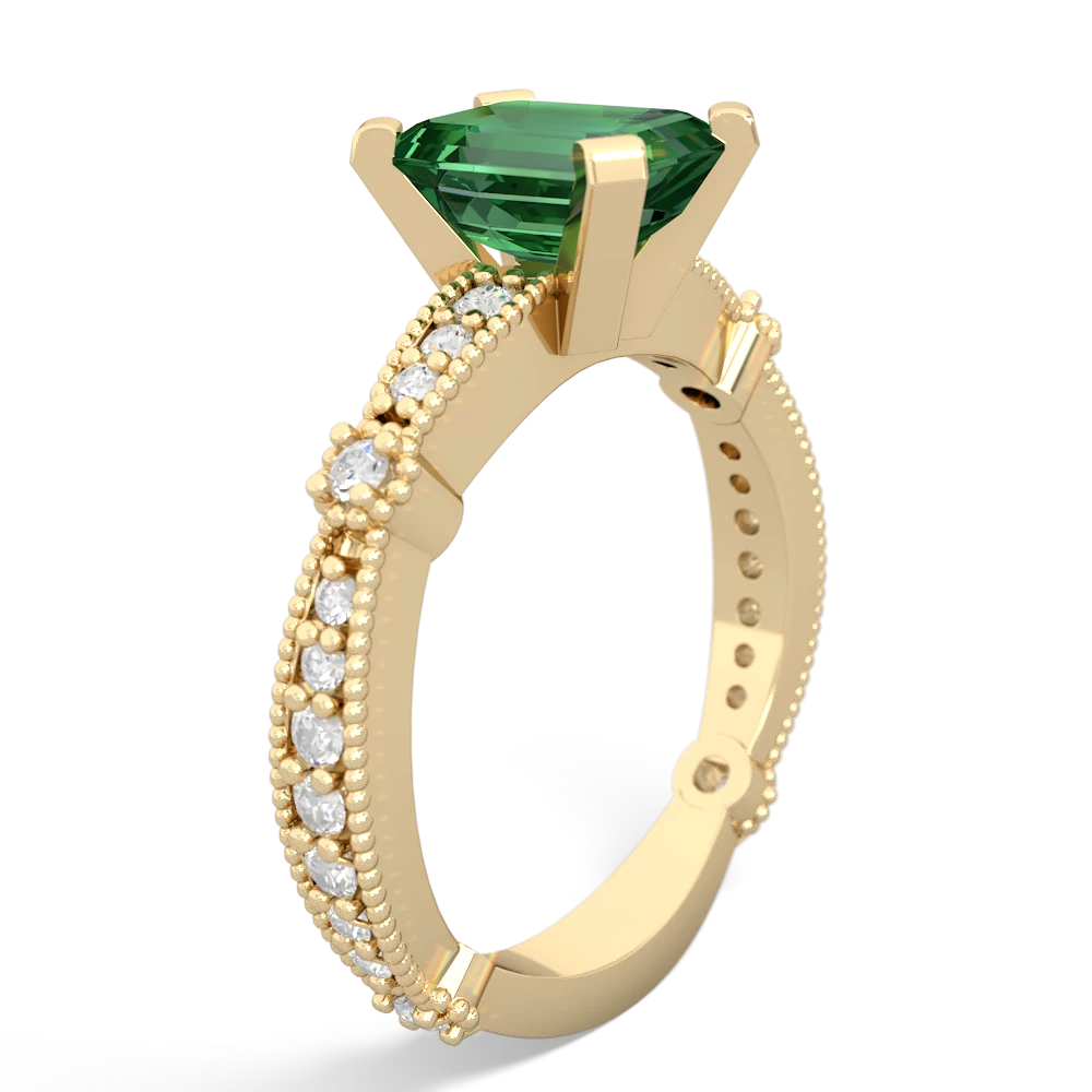 Lab Emerald Sparkling Tiara 8X6 Emerald-Cut 14K Yellow Gold ring R26298EM