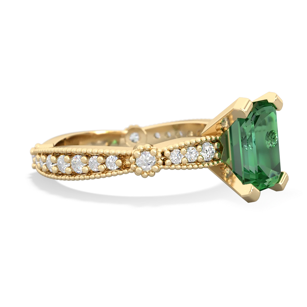 Lab Emerald Sparkling Tiara 8X6 Emerald-Cut 14K Yellow Gold ring R26298EM