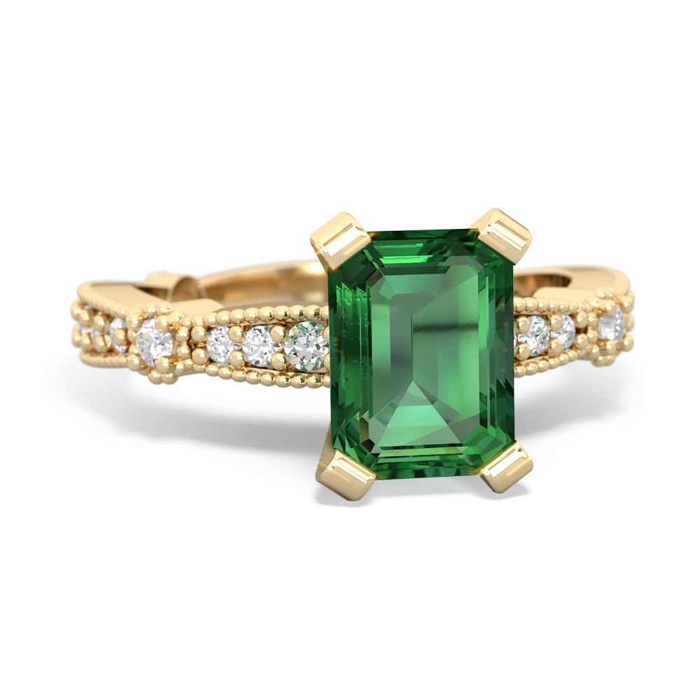 Lab Emerald Sparkling Tiara 8X6 Emerald-Cut 14K Yellow Gold ring R26298EM