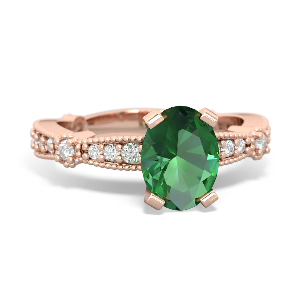 Lab Emerald Sparkling Tiara 8X6 Oval 14K Rose Gold ring R26298VL