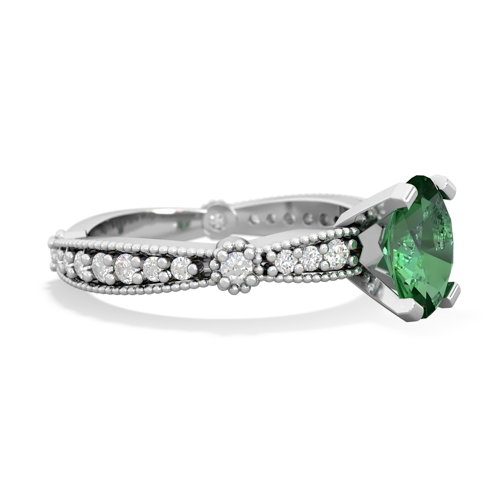 Lab Emerald Sparkling Tiara 8X6 Oval 14K White Gold ring R26298VL