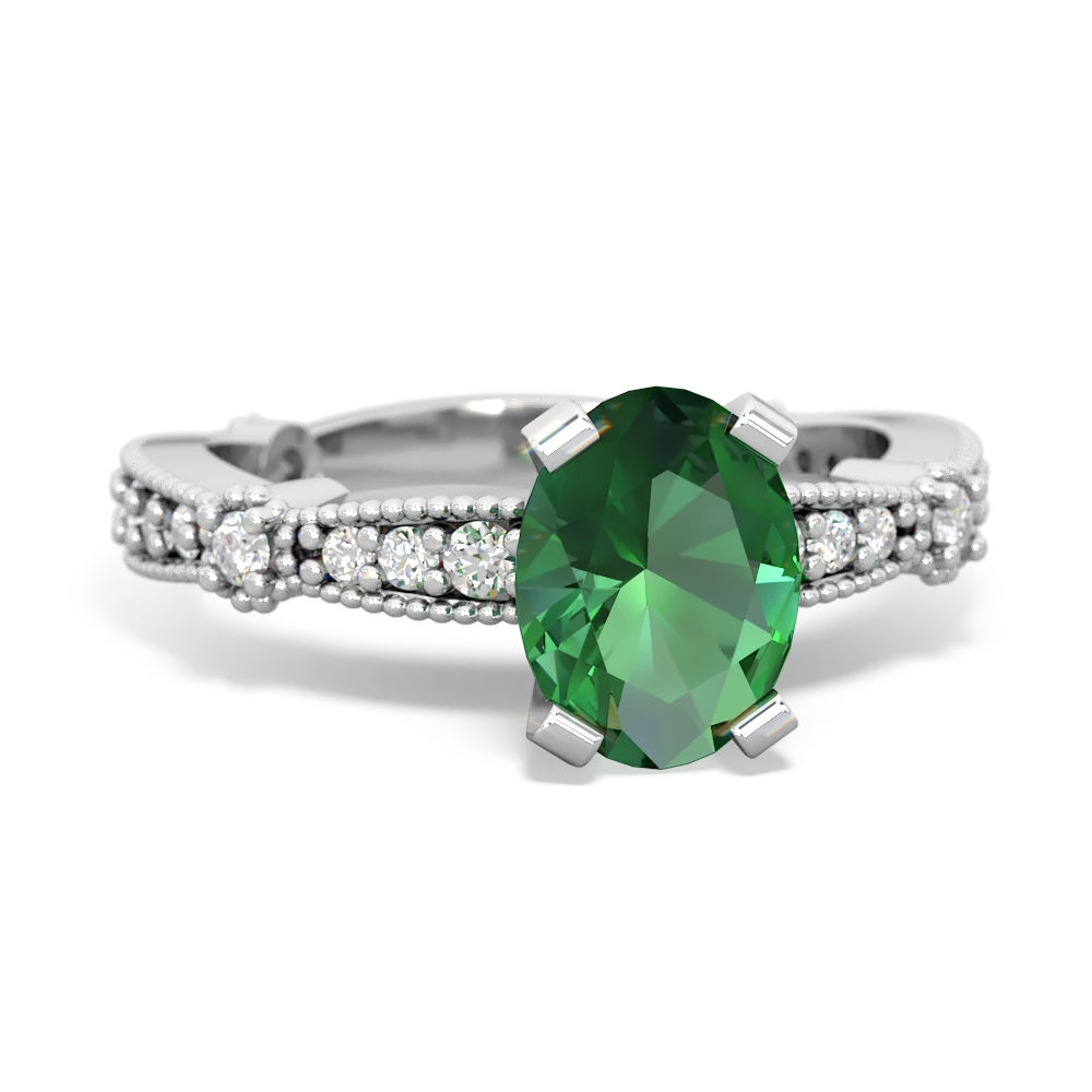 Lab Emerald Sparkling Tiara 8X6 Oval 14K White Gold ring R26298VL